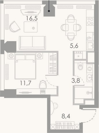 Планировка: 2-к, 46 м²