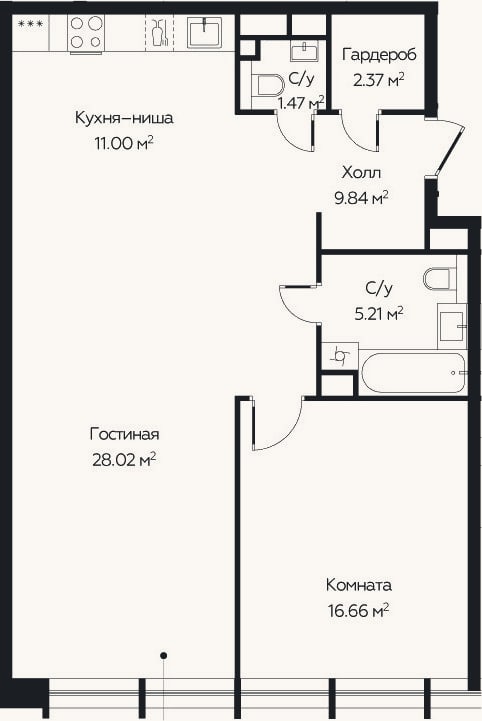 Планировка: 2-к, 73,8 м²