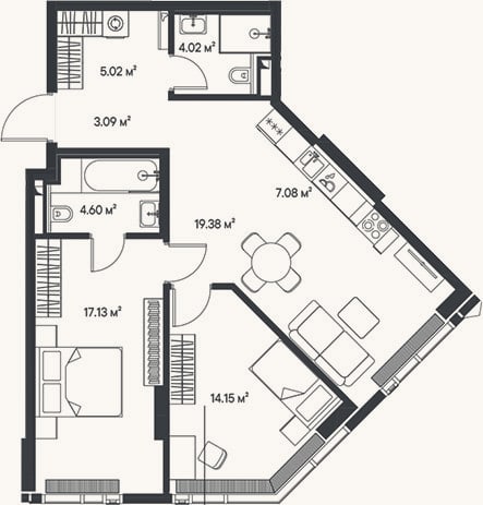 Планировка: 3-к, 74,5 м²