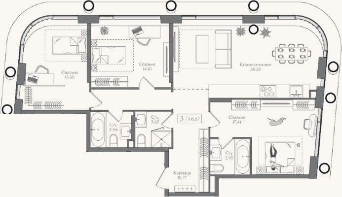 Планировка: 4+ к, 105,7 м²