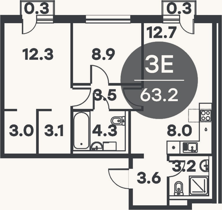 Планировка: 3-к, 62,6 м²