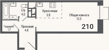 Планировка: Студия, 27,9 м²
