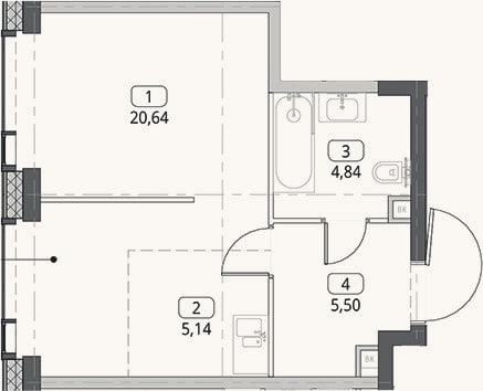 Планировка: Студия, 36,1 м²