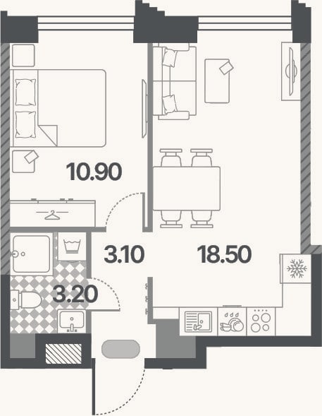 Планировка: 2-к, 35,7 м²