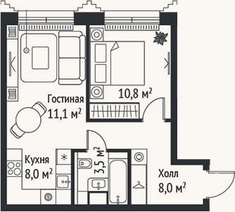Планировка: 2-к, 41,4 м²