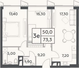 Планировка: 3-к, 73,3 м²