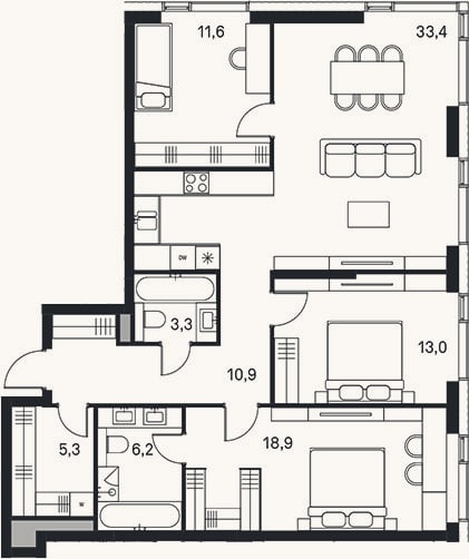 Планировка: 4+ к, 102,1 м²