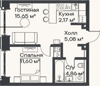Планировка: 2-к, 39,4 м²