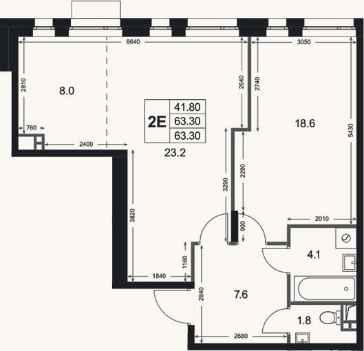 Планировка: 2-к, 63,3 м²