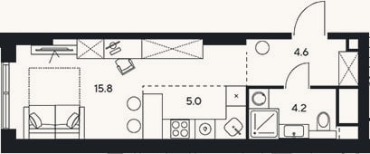 Планировка: Студия, 29,6 м²