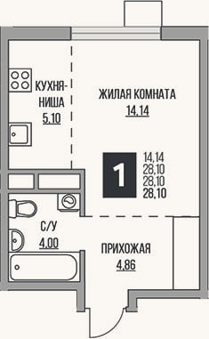 Планировка: Студия, 28,1 м²