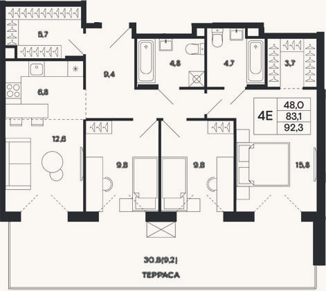Планировка: 4+ к, 83,1 м²