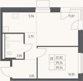 Планировка: 2-к, 39,3 м²