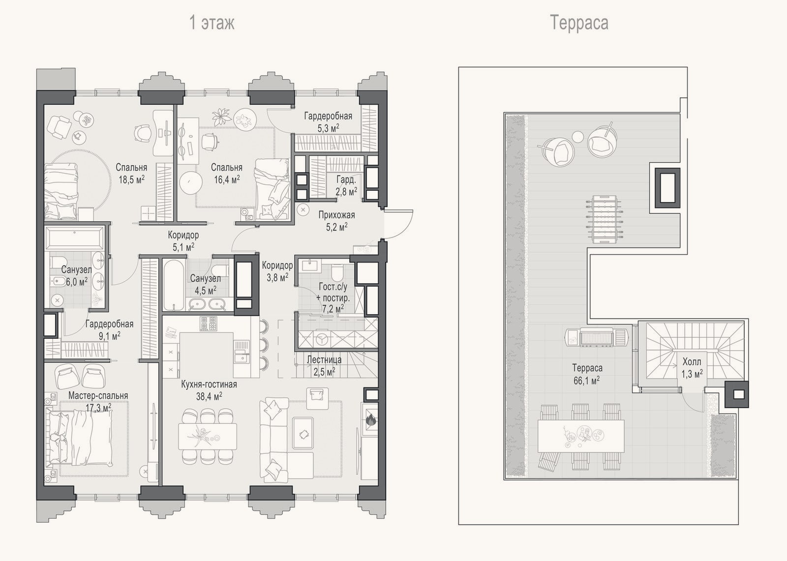 Планировка: 4+ к, 142,3 м²