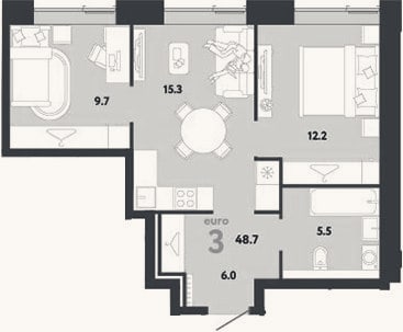 Планировка: 3-к, 48,7 м²