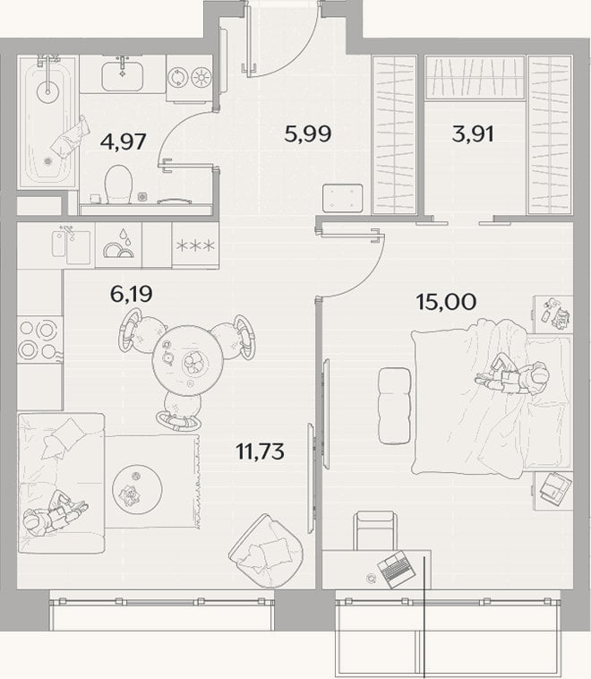 Планировка: 2-к, 47,8 м²
