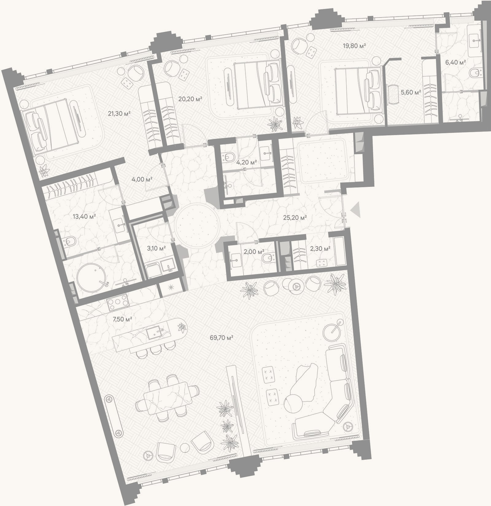 Планировка: 3-к, 204,7 м²