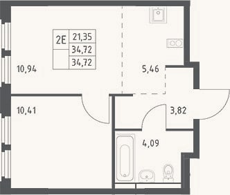 Планировка: 2-к, 34,7 м²