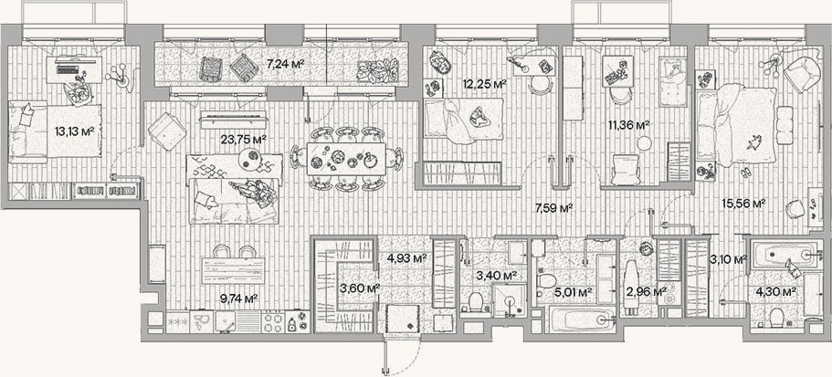 Планировка: 4+ к, 120,7 м²