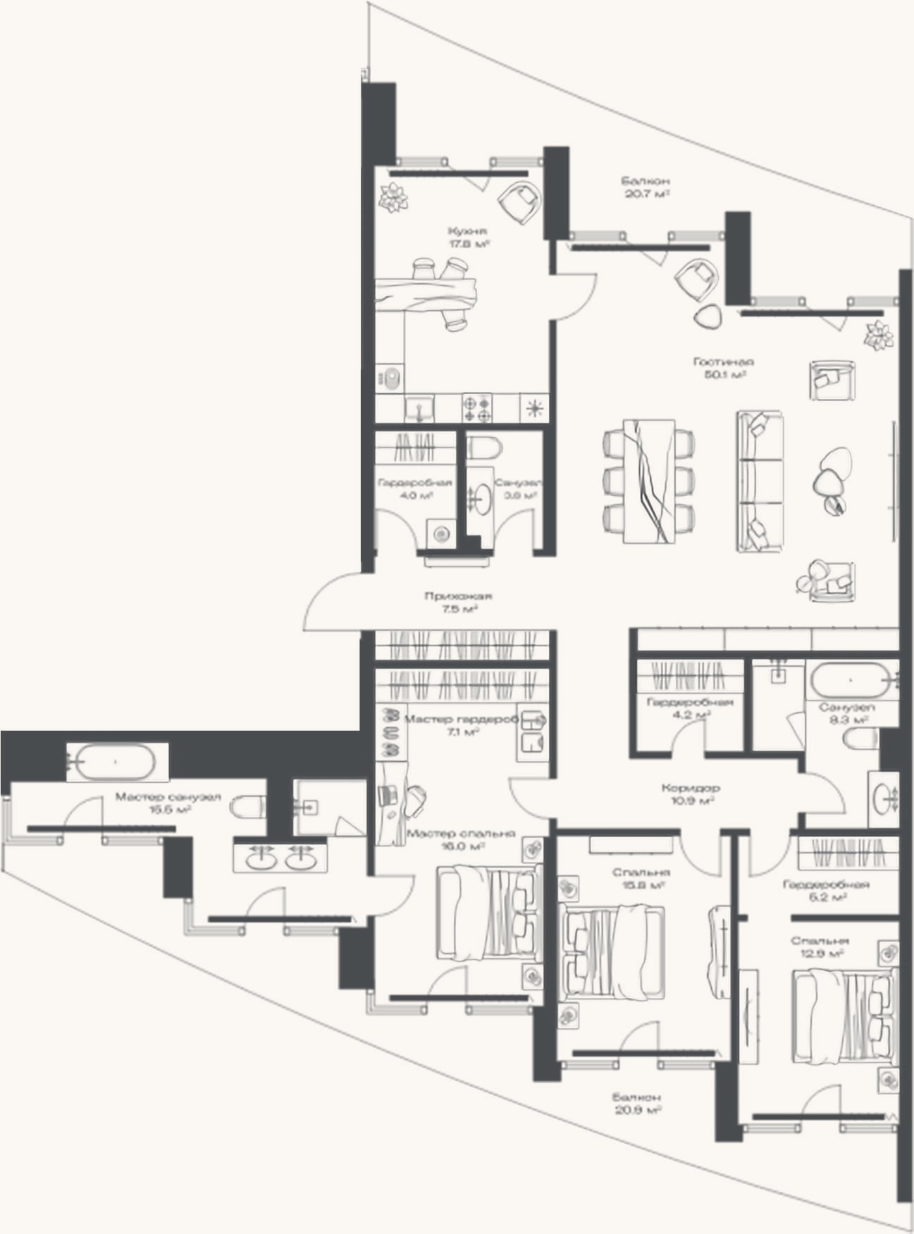 Планировка: 4+ к, 179,1 м²