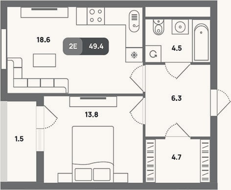 Планировка: 2-к, 47,9 м²