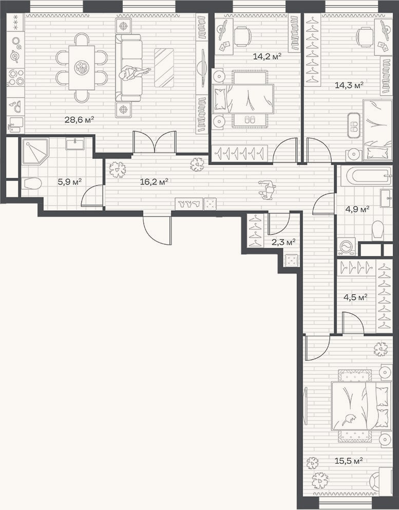 Планировка: 3-к, 106,4 м²
