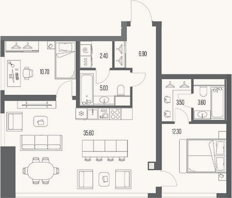 Планировка: 2-к, 80 м²