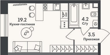 Планировка: Студия, 26,9 м²