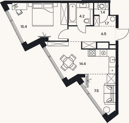 Планировка: 3-к, 51,1 м²
