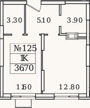 Планировка: 1-к, 36,7 м²