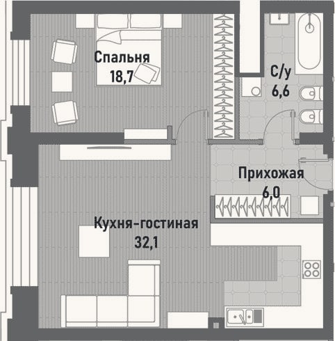 Планировка: 2-к, 58,8 м²