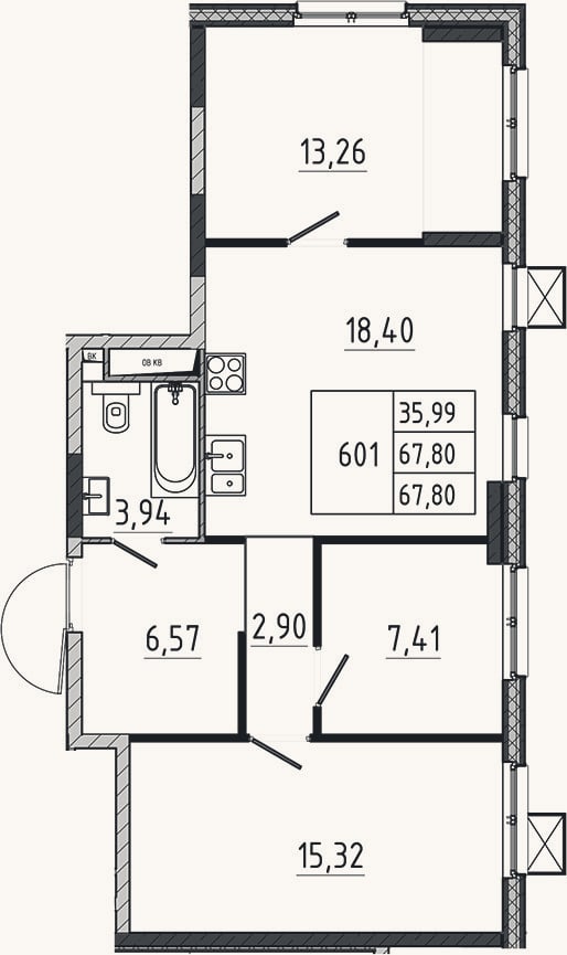 Планировка: 4+ к, 67,8 м²