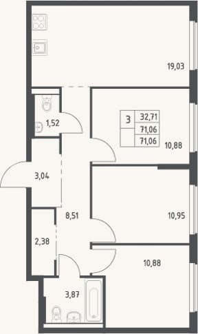 Планировка: 4+ к, 71,1 м²