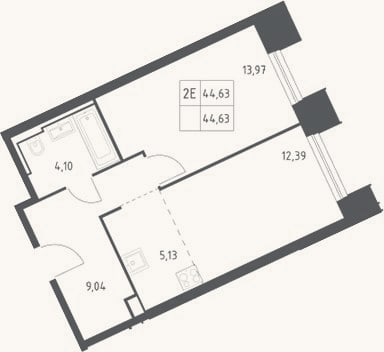 Планировка: 2-к, 44,6 м²