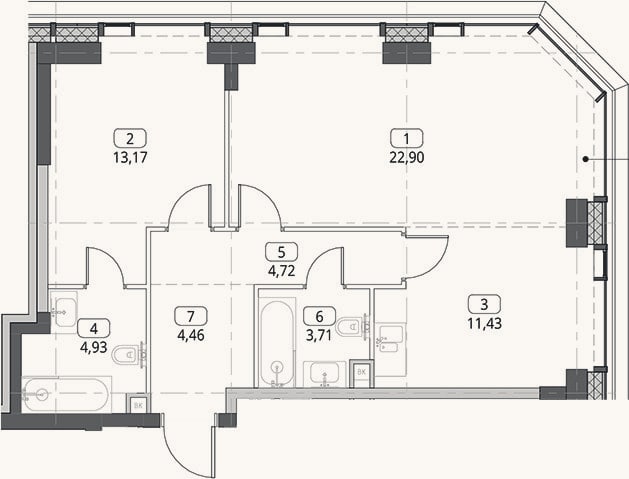 Планировка: 2-к, 65,3 м²