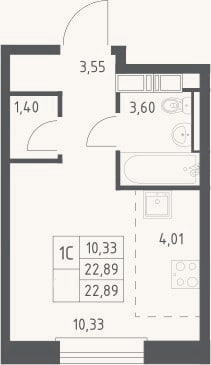 Планировка: Студия, 22,9 м²
