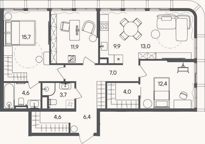Планировка: 4+ к, 93,2 м²