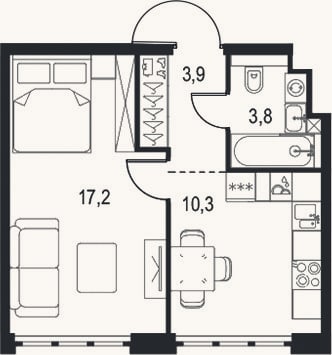 Планировка: 1-к, 35,2 м²
