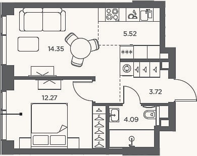 Планировка: 2-к, 40 м²
