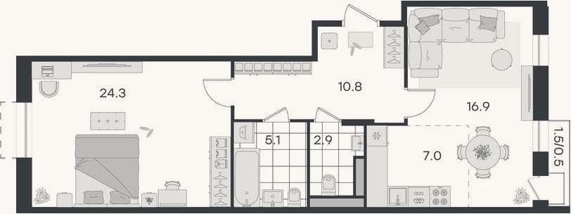 Планировка: 2-к, 67 м²