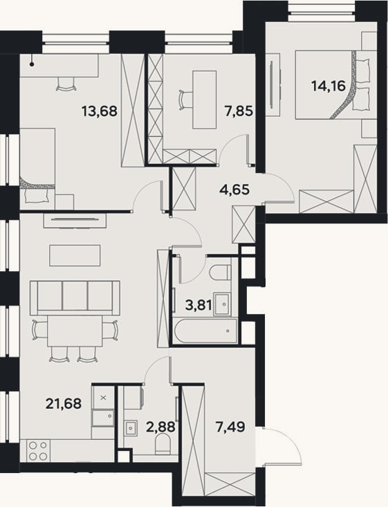 Планировка: 4+ к, 76,2 м²