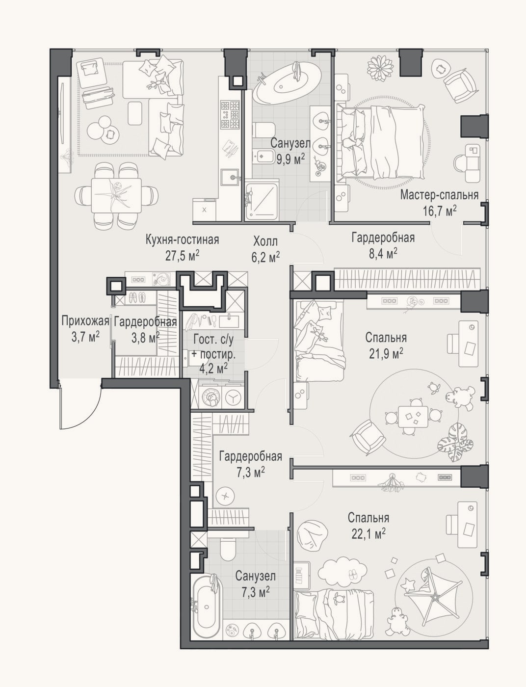 Планировка: 4+ к, 138,3 м²