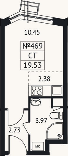 Планировка: Студия, 19,5 м²
