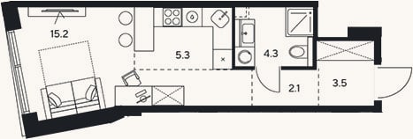 Планировка: Студия, 30,4 м²