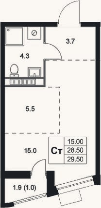 Планировка: Студия, 28,5 м²