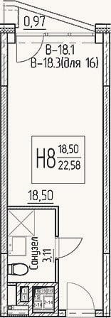 Планировка: Студия, 21,6 м²