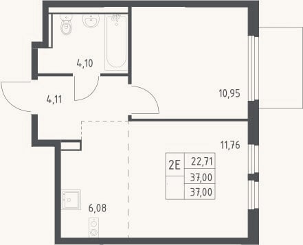 Планировка: 2-к, 37 м²