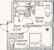 Планировка: 1-к, 33,1 м²