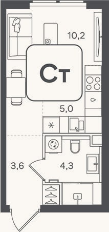 Планировка: Студия, 23,1 м²