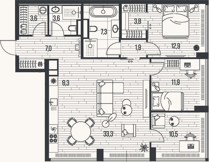 Планировка: 4+ к, 104,1 м²